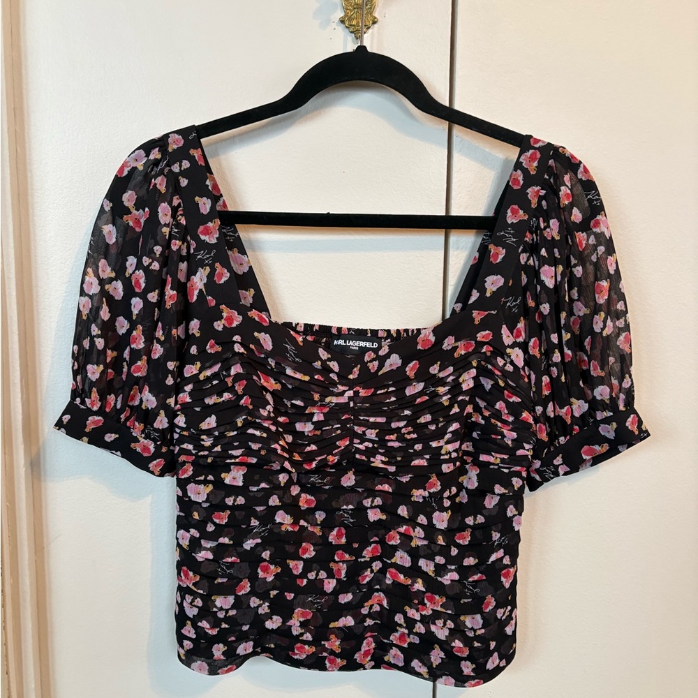 Karl Lagerfeld Black Floral Blouse